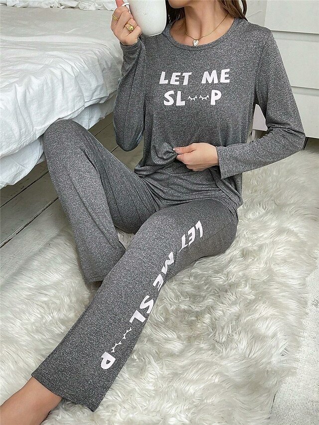 Fashion Comfort Letter Crew Neck Long Sleeve Pyjama Set - Image 2