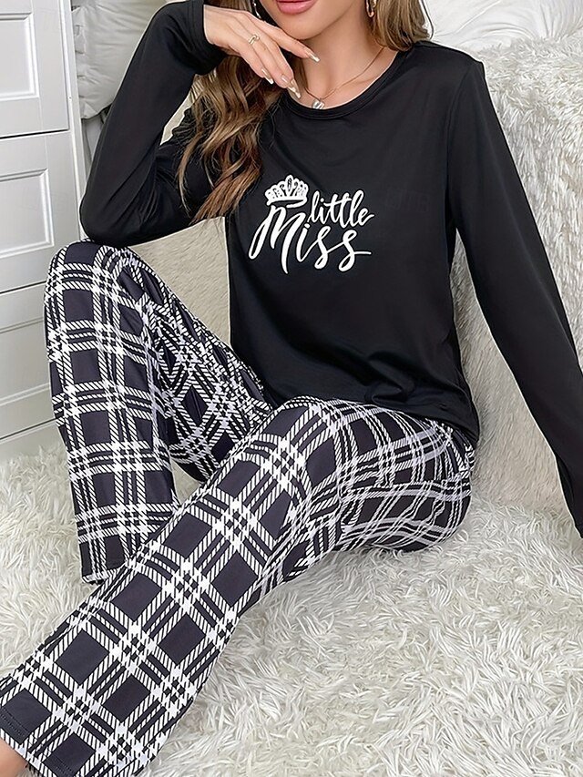 Fashion Comfort Plaid Crew Neck Long Sleeve Pajama Set - Image 2