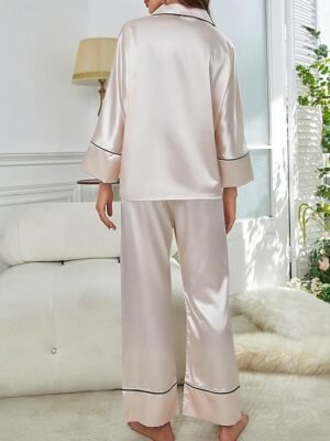 Fashion Comfort Pure Colour Lapel Long Sleeve Pajama Set - Image 19