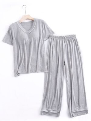 Fashion Comfort V Wire Short Sleeve Home Pajama Set - Image 1