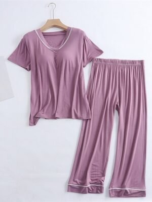 Fashion Comfort V Wire Short Sleeve Home Pajama Set - Image 10