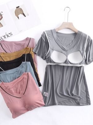 Fashion Comfort V Wire Short Sleeve Home Pajama Set - Image 11