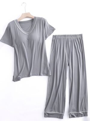 Fashion Comfort V Wire Short Sleeve Home Pajama Set - Image 3