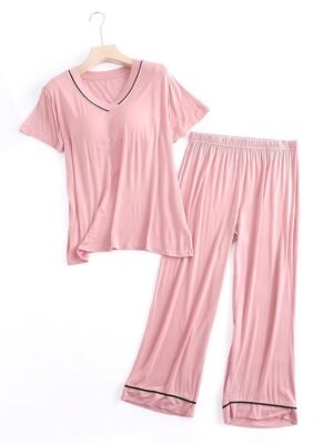 Fashion Comfort V Wire Short Sleeve Home Pajama Set - Image 4