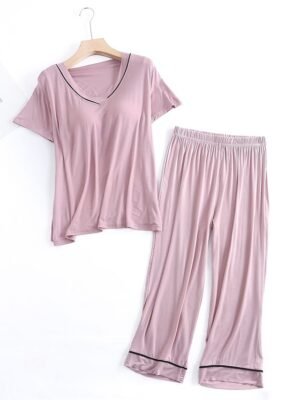 Fashion Comfort V Wire Short Sleeve Home Pajama Set - Image 6