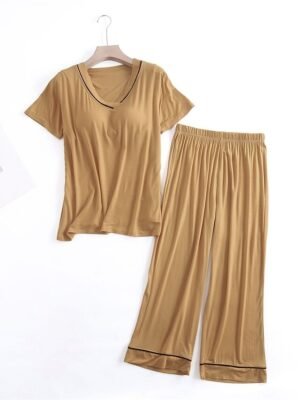 Fashion Comfort V Wire Short Sleeve Home Pajama Set - Image 7