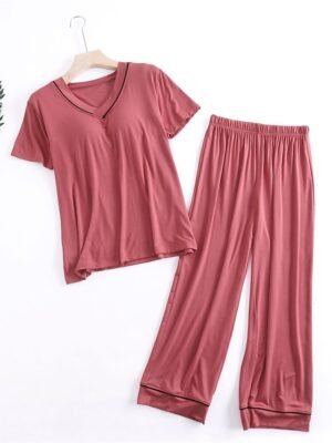 Fashion Comfort V Wire Short Sleeve Home Pajama Set - Image 8