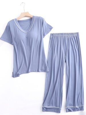 Fashion Comfort V Wire Short Sleeve Home Pajama Set - Image 9
