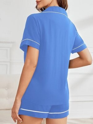Fashion Comfortable Pure Colour Lapel Short Sleeve Summer Pajama Set - Image 22