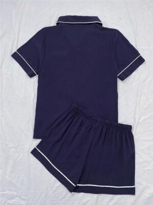 Fashion Comfortable Pure Colour Lapel Short Sleeve Summer Pajama Set - Image 26