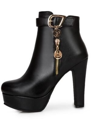Fashion High Heel Black Platform Ankle Boots - Image 1