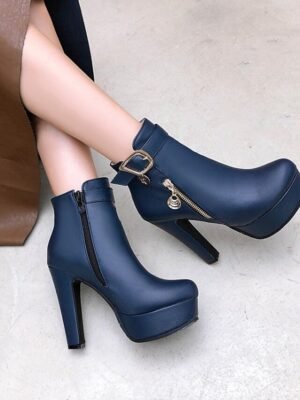 Fashion High Heel Black Platform Ankle Boots - Image 15