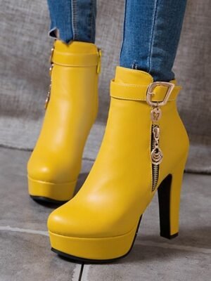 Fashion High Heel Black Platform Ankle Boots - Image 17
