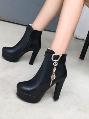 Fashion High Heel Black Platform Ankle Boots - Image 3