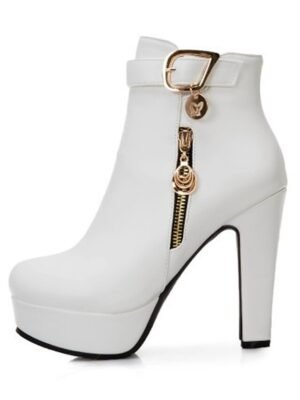 Fashion High Heel Black Platform Ankle Boots - Image 4