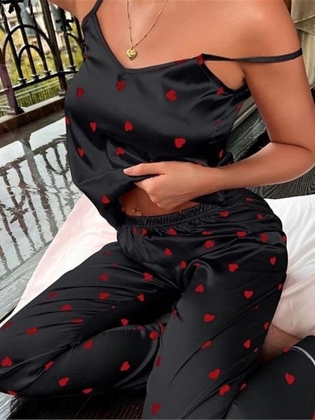 Fashion Loose Heart Straps Sleeveless Short Pajama Set - Image 2