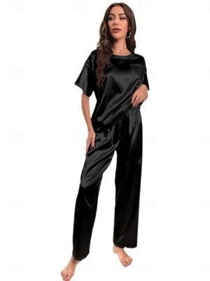 Fashion Loose Pure Crew Neck Short Sleeve Summer Pajamas - Image 3