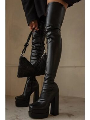 Fashion Over-the-Knee Platform Square Toe Chunky Heel Boots - Image 3
