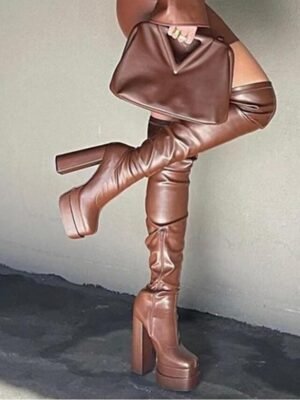 Fashion Over-the-Knee Platform Square Toe Chunky Heel Boots - Image 7