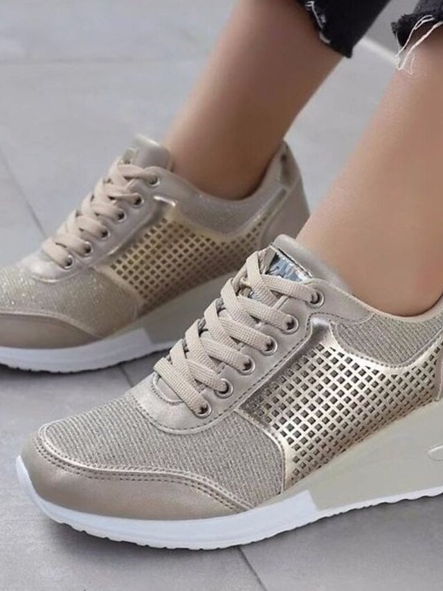 Fashion Plus Size Leopard Round Toe Lace-up Platform Wedge Sneakers - Image 1