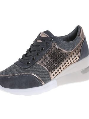 Fashion Plus Size Leopard Round Toe Lace-up Platform Wedge Sneakers - Image 3