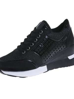 Fashion Plus Size Leopard Round Toe Lace-up Platform Wedge Sneakers - Image 4