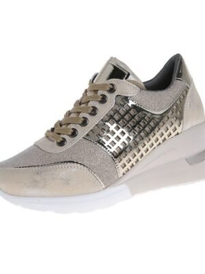 Fashion Plus Size Leopard Round Toe Lace-up Platform Wedge Sneakers - Image 5