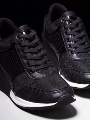 Fashion Plus Size Leopard Round Toe Lace-up Platform Wedge Sneakers - Image 6