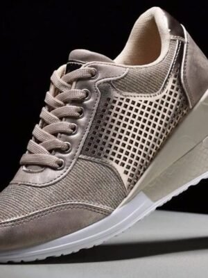 Fashion Plus Size Leopard Round Toe Lace-up Platform Wedge Sneakers - Image 8