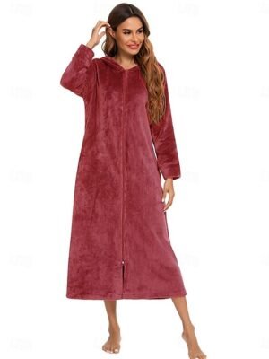 Fashion Simple Pure Colour Long Sleeve Fleece Robe - Image 4