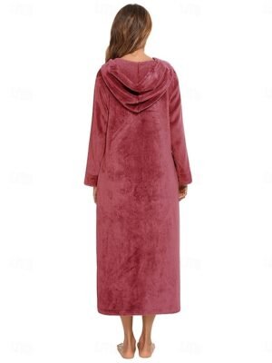 Fashion Simple Pure Colour Long Sleeve Fleece Robe - Image 7