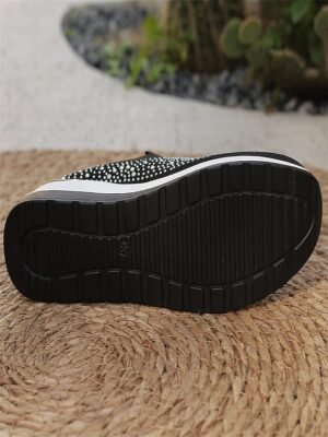 Fashion Slip-On Rhinestone Embellished Black Sneakers - Image 11