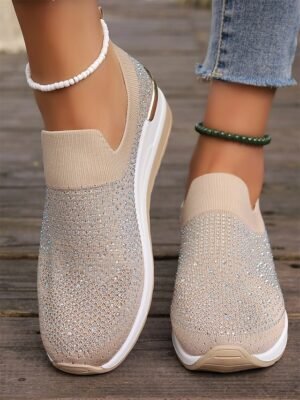 Fashion Slip-On Rhinestone Embellished Black Sneakers - Image 13