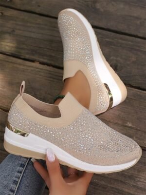 Fashion Slip-On Rhinestone Embellished Black Sneakers - Image 14