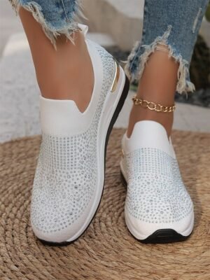 Fashion Slip-On Rhinestone Embellished Black Sneakers - Image 18