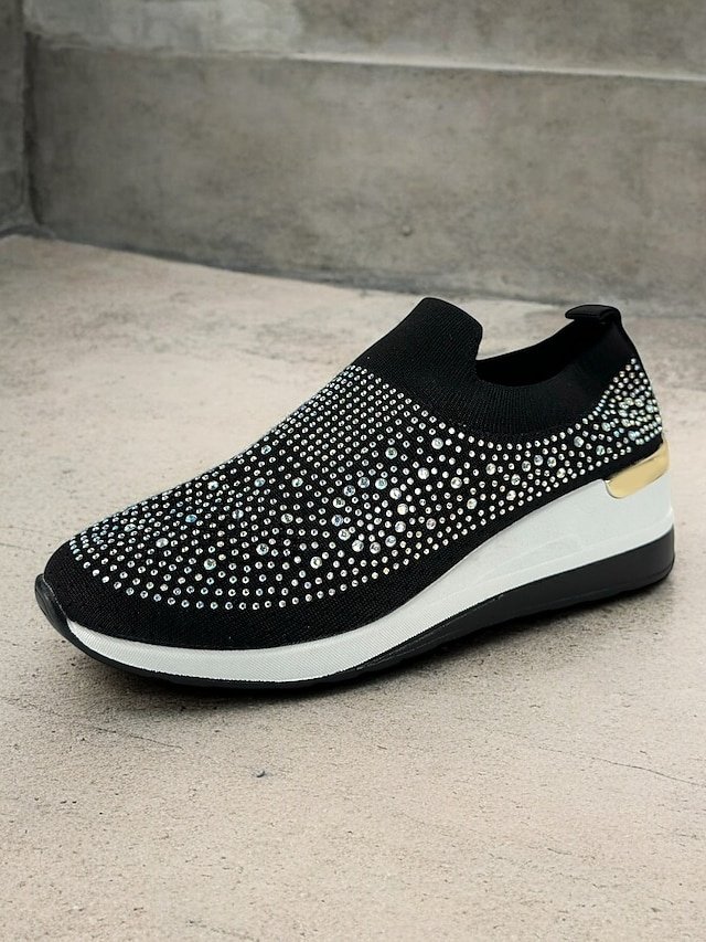 Fashion Slip-On Rhinestone Embellished Black Sneakers - Image 2