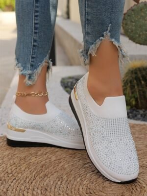 Fashion Slip-On Rhinestone Embellished Black Sneakers - Image 20