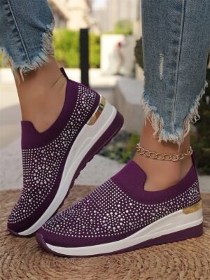 Fashion Slip-On Rhinestone Embellished Black Sneakers - Image 22