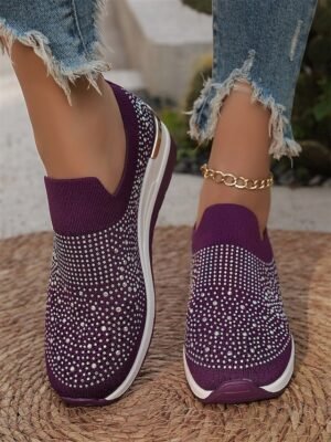 Fashion Slip-On Rhinestone Embellished Black Sneakers - Image 23