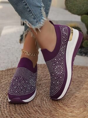 Fashion Slip-On Rhinestone Embellished Black Sneakers - Image 24