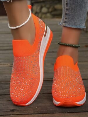 Fashion Slip-On Rhinestone Embellished Black Sneakers - Image 26