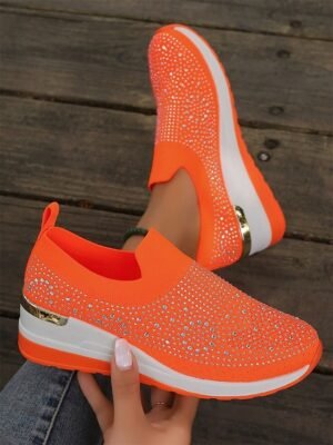 Fashion Slip-On Rhinestone Embellished Black Sneakers - Image 27