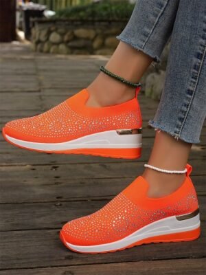 Fashion Slip-On Rhinestone Embellished Black Sneakers - Image 28