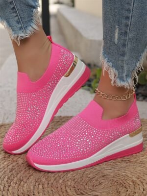 Fashion Slip-On Rhinestone Embellished Black Sneakers - Image 29