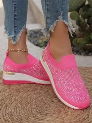 Fashion Slip-On Rhinestone Embellished Black Sneakers - Image 31