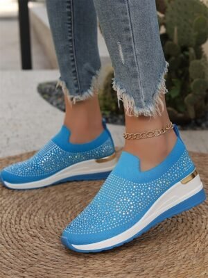 Fashion Slip-On Rhinestone Embellished Black Sneakers - Image 32