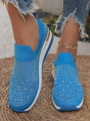 Fashion Slip-On Rhinestone Embellished Black Sneakers - Image 33