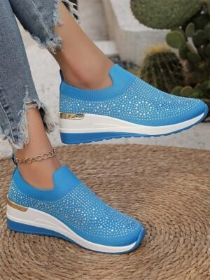 Fashion Slip-On Rhinestone Embellished Black Sneakers - Image 34