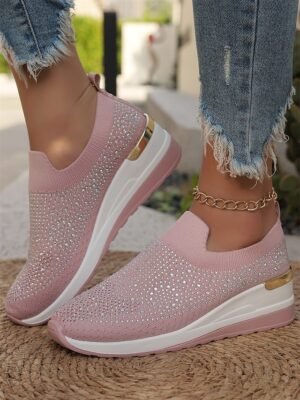 Fashion Slip-On Rhinestone Embellished Black Sneakers - Image 35