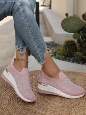 Fashion Slip-On Rhinestone Embellished Black Sneakers - Image 37